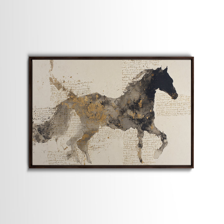 Calligraphic Horse Silhouette Made from One Line Canvas Print, Calligraphy Art, Living Room Wall Art, Living Room Decor, Script, CAL-3x2-21