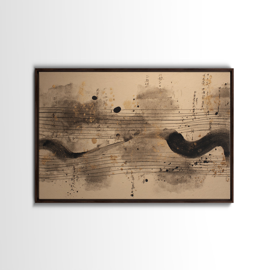 Expressive Musical Rhythm Painted as Ink Strokes Canvas Print, Calligraphy Art, Digital Print, Living Room Decor, Script, CAL-3x2-28