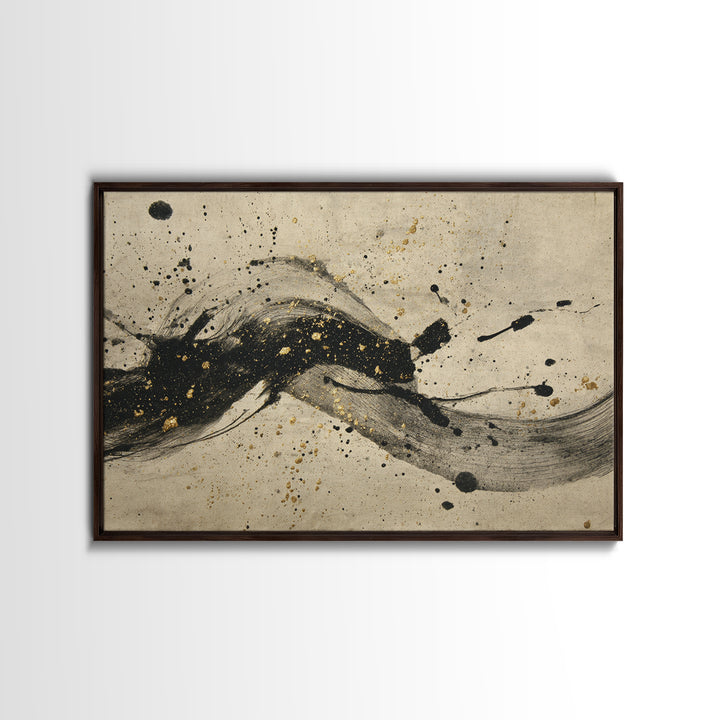 Large Sweeping Black Ink Gesture Like a Canvas Print, Calligraphy Art, Digital Download Art, Living Room Decor, Script, CAL-3x2-29