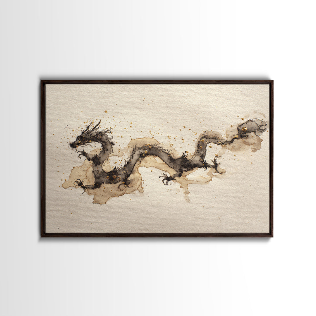 Ink Wash Dragon Curve Canvas Print, Calligraphy Art, Modern Art, Living Room Decor, Fine Art, Script, Fine Art Print, CAL-3x2-37
