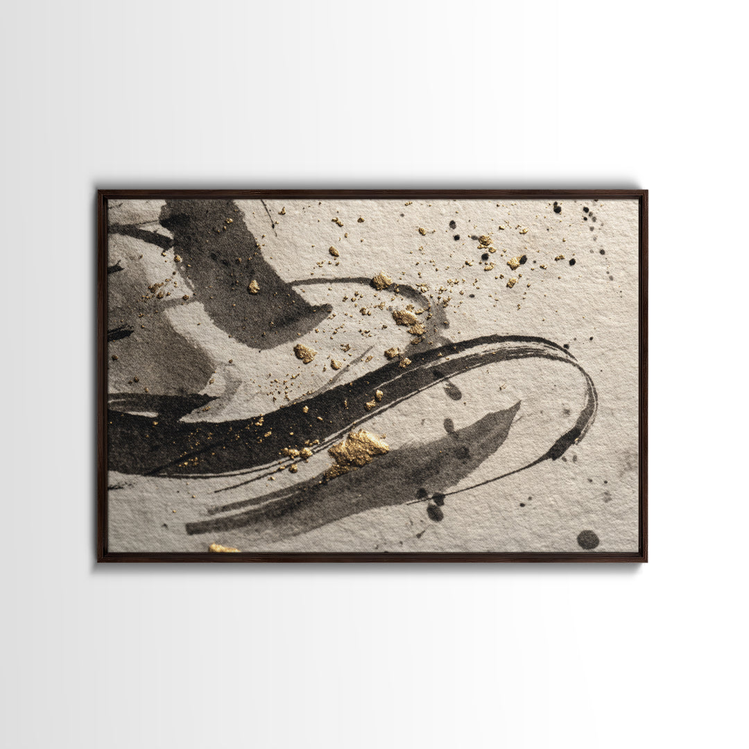 Monochrome Brush Alphabet Fragments as Abstract Texture Canvas Print, Calligraphy Art, Minimalist Wall Art, Living Room Decor, CAL-3x2-41