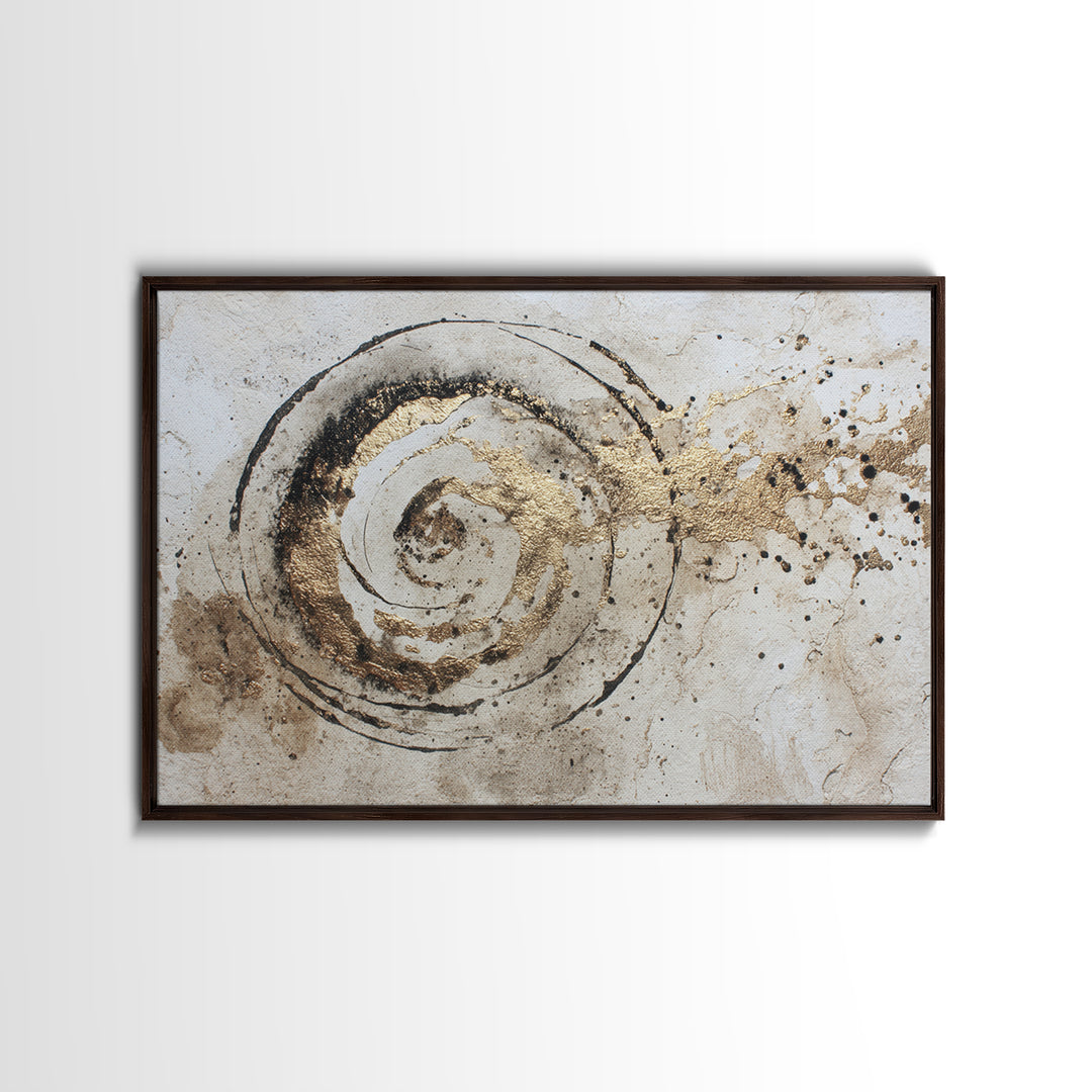 Gold Leaf Calligraphic Spiral on Plaster Surface Canvas Print, Calligraphy Art, Wall Art Print, Living Room Decor, Script, CAL-3x2-42