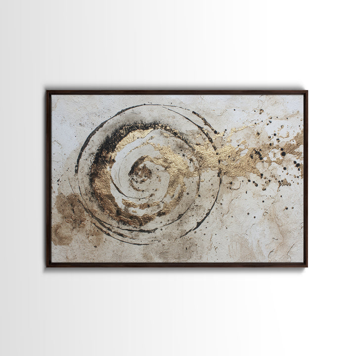 Gold Leaf Calligraphic Spiral on Plaster Surface Canvas Print, Calligraphy Art, Wall Art Print, Living Room Decor, Script, CAL-3x2-42