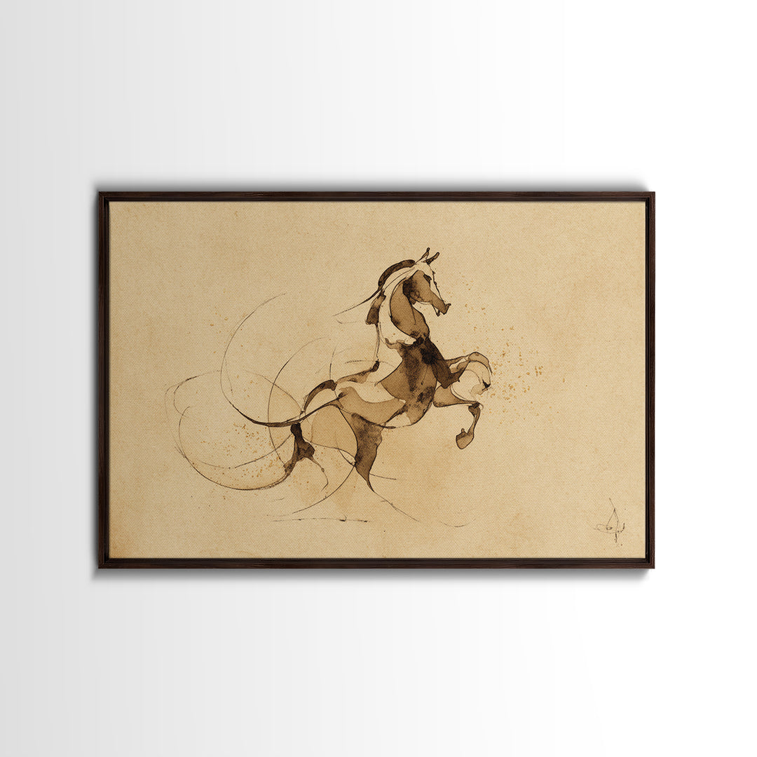 Calligraphic Horse Silhouette Made from One Line Canvas Print, Calligraphy Art, Wall Art Printable, Living Room Decor, Script, CAL-3x2-45