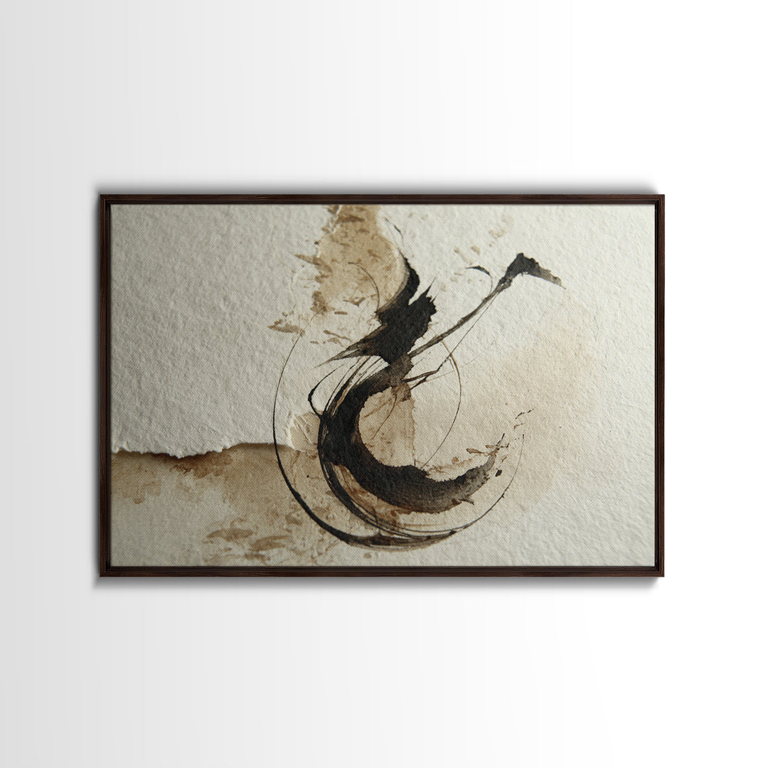 Large Sweeping Black Ink Gesture Like a Framed Canvas Print, Calligraphy Art, Custom Art, Living Room Decor, Fine Art, Script, CAL-3x2-5