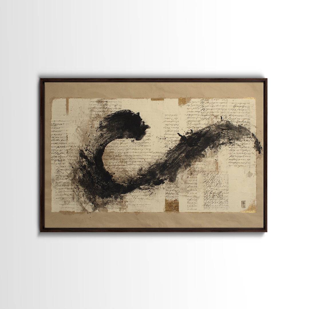 Large Sweeping Black Ink Gesture Like a Canvas Print, Calligraphy Art, Digital Download Art, Living Room Decor, Script, CAL-3x2-53