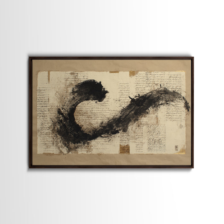 Large Sweeping Black Ink Gesture Like a Canvas Print, Calligraphy Art, Digital Download Art, Living Room Decor, Script, CAL-3x2-53