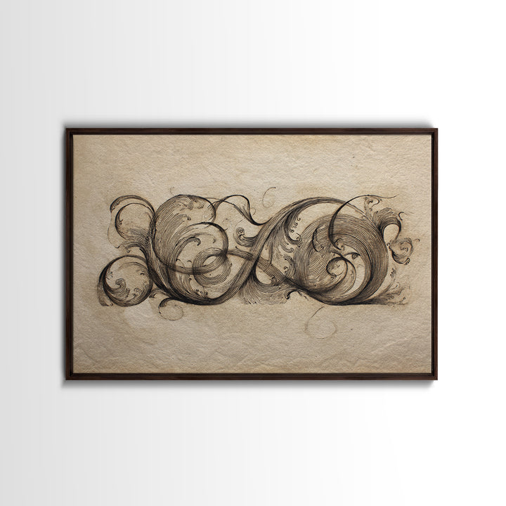 Baroque Scrollwork Made from Looping Pen Strokes Canvas Print, Calligraphy Art, Gallery Decor, Living Room Decor, Script, CAL-3x2-64