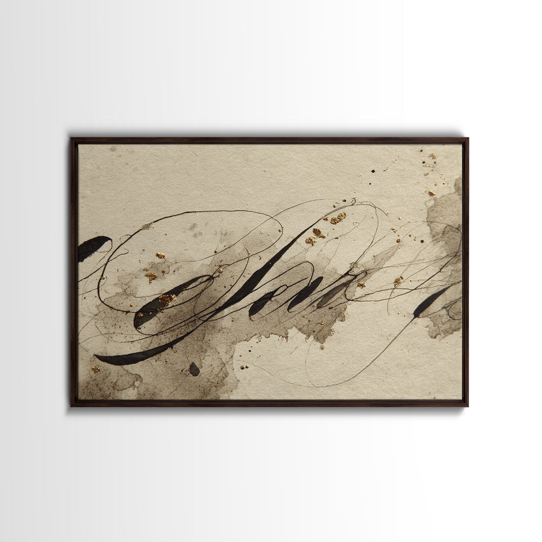 Romantic Handwritten Marks Without Readable Words Canvas Print, Calligraphy Art, Textured Painting, Living Room Decor, Script, CAL-3x2-67