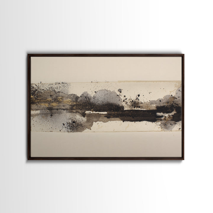 Ink Splatter and Long Brushstroke Composition Canvas Print, Calligraphy Art, Neutral Decor, Living Room Decor, Fine Art, Script, CAL-3x2-68
