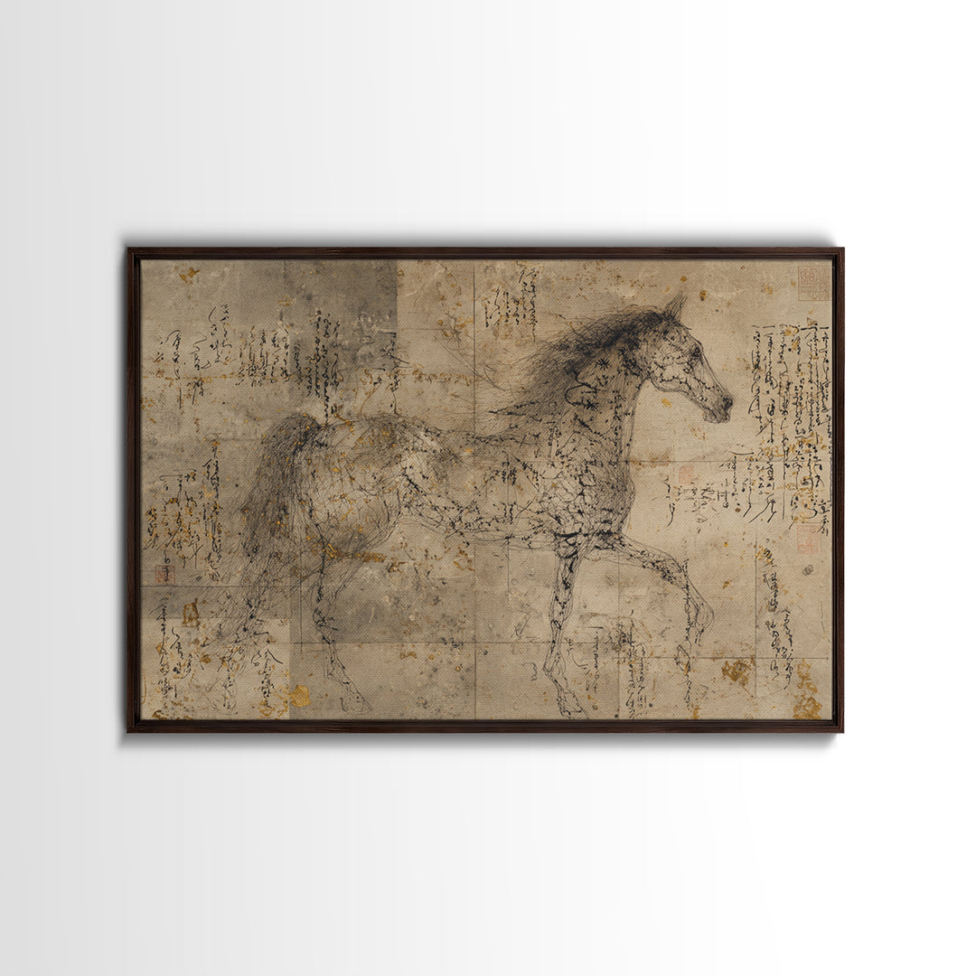 Calligraphic Horse Silhouette Made from One Line Canvas Print, Calligraphy Art, Wall Art Printable, Living Room Decor, Script, CAL-3x2-69