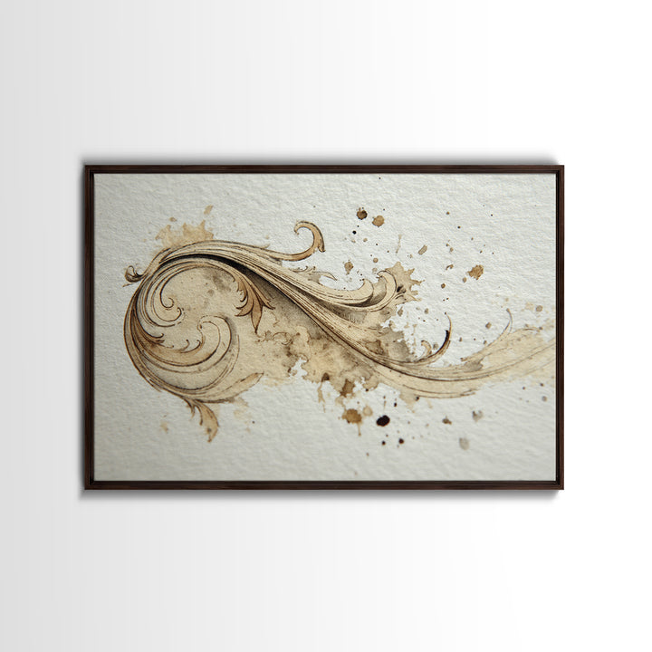 Ornamental Frame of Flourished Pen Curves Framed Canvas Print, Calligraphy Art, Unique Wall Art, Living Room Decor, Script, CAL-3x2-70