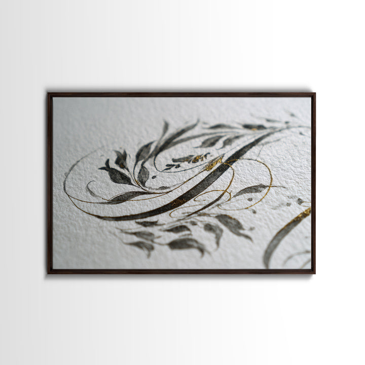 Botanical Calligraphy Pattern Framed Canvas Print, Calligraphy Art, Modern Wall Art, Living Room Decor, Fine Art, Script, CAL-3x2-74