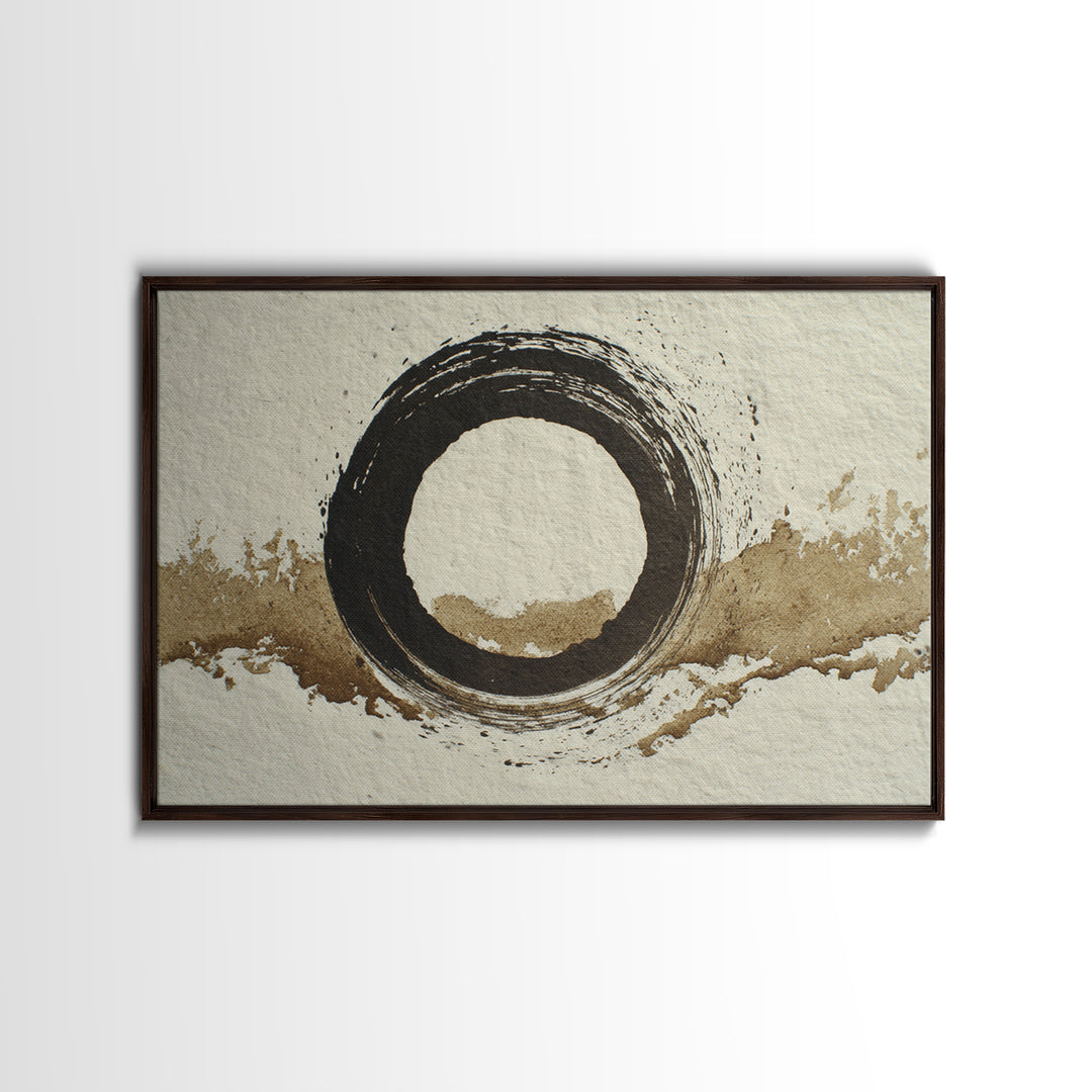 Japanese Brush Mark Circle Framed Canvas Print, Calligraphy Art, Printable Art, Living Room Decor, Script, Scripture Art, CAL-3x2-8