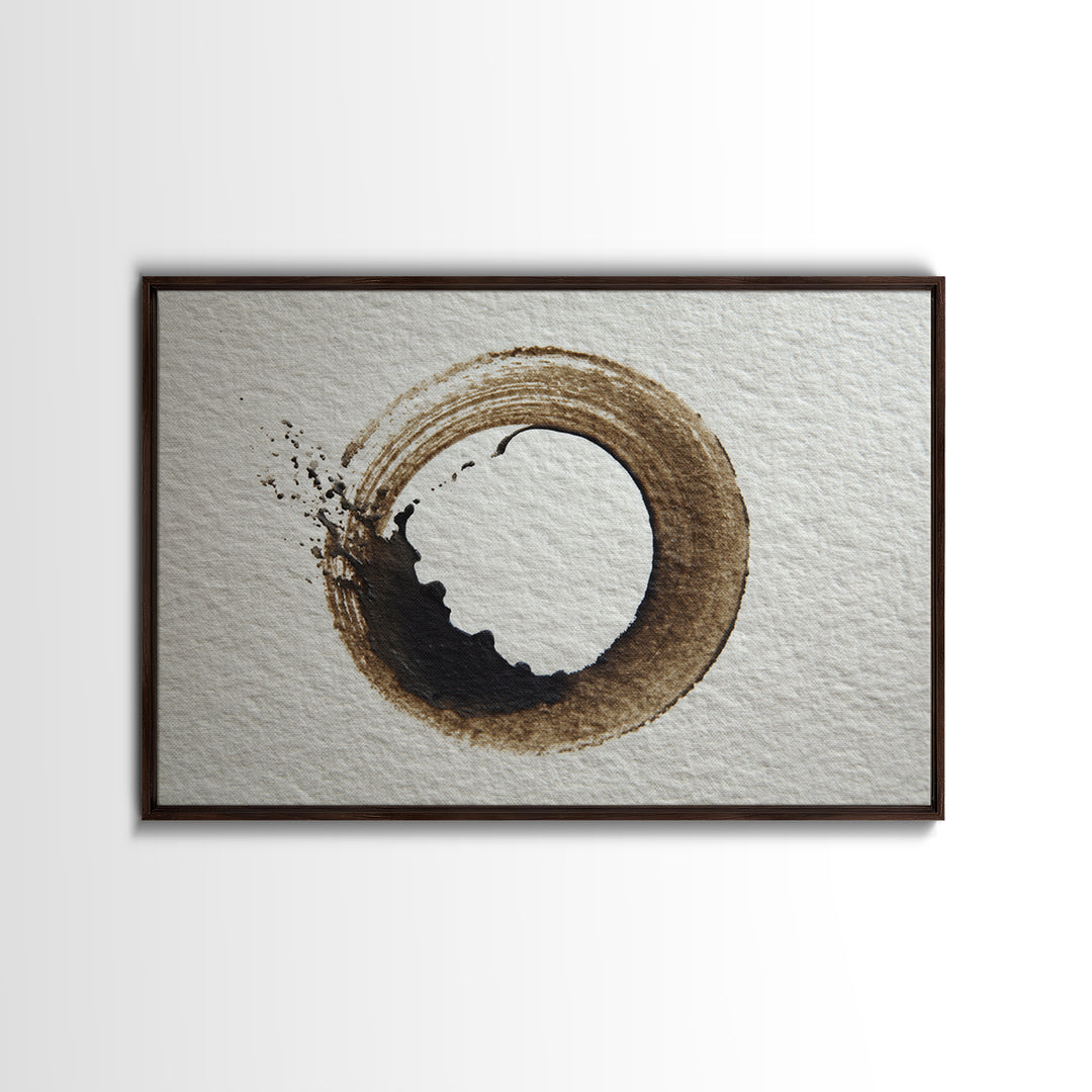 Japanese Brush Mark Circle Framed Canvas Print, Calligraphy Art, Statement Artwork, Living Room Decor, Fine Art, Script, CAL-3x2-80
