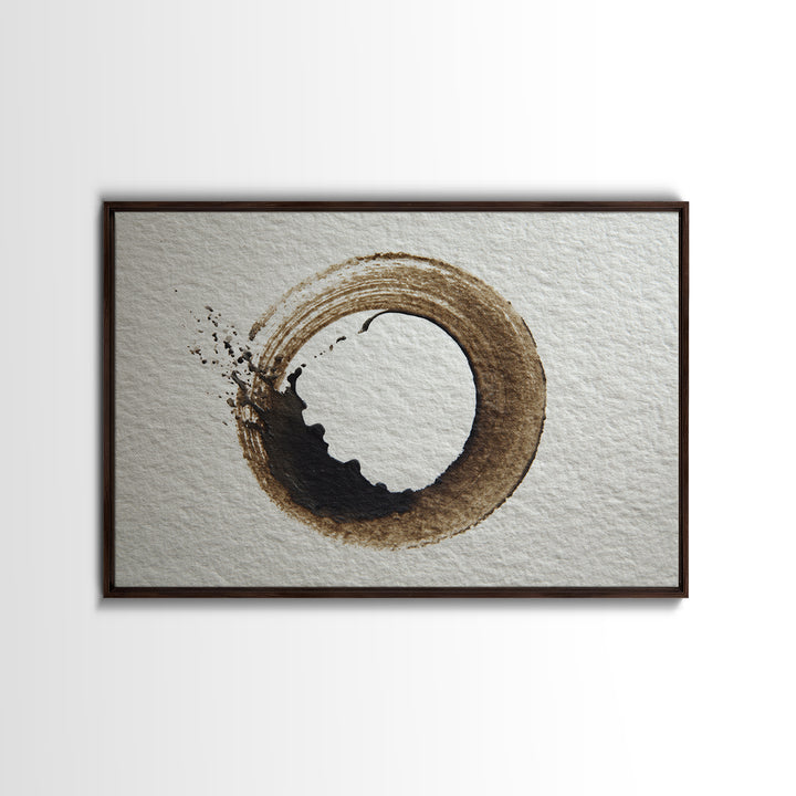 Japanese Brush Mark Circle Framed Canvas Print, Calligraphy Art, Statement Artwork, Living Room Decor, Fine Art, Script, CAL-3x2-80