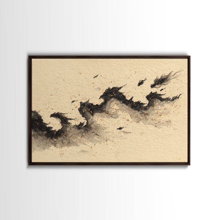 Ink Wash Dragon Curve Framed Canvas Print, Calligraphy Art, Gallery Wall Set, Living Room Decor, Fine Art, Script, CAL-3x2-85