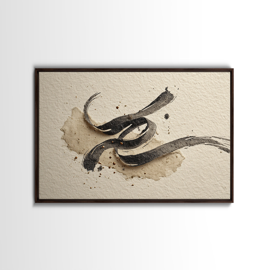 Monochrome Brush Alphabet Fragments as Abstract Texture Canvas Print, Calligraphy Art, Watercolor Print, Living Room Decor, CAL-3x2-89