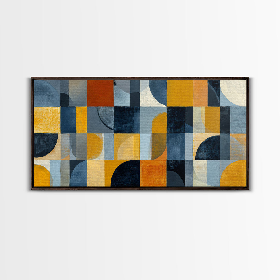 Checkerboard Blocks with Painterly Edges Framed Canvas Print, Color Block Art, Wall Art, Living Room Decor, Oil Painting, CBA-2x1-35