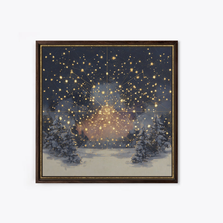 Aurora Borealis over Snowy Pines Canvas Print, Celestial Art, Celestial Decor, Living Room Decor, Fine Art, Celestial, CEL-1x1-17