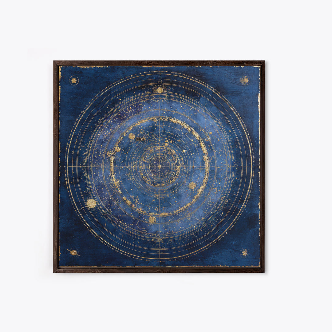 Gold Constellation Map on Deep Navy Texture Framed Canvas Print, Celestial Art, Celestial, Living Room Decor, Celestial, CEL-1x1-56