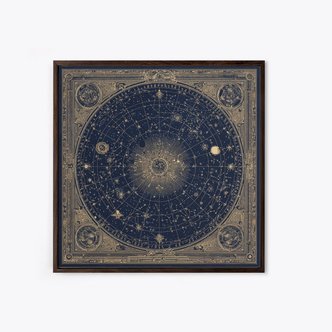 Gold Constellation Map on Deep Navy Texture Framed Canvas Print, Celestial Art, Printable Art, Living Room Decor, Celestial, CEL-1x1-8