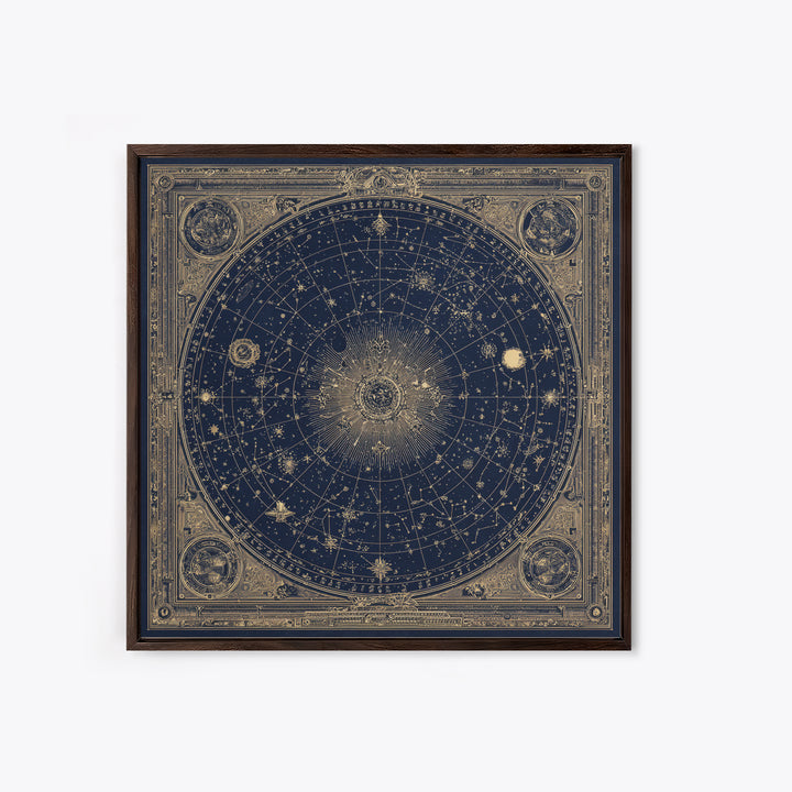 Gold Constellation Map on Deep Navy Texture Framed Canvas Print, Celestial Art, Printable Art, Living Room Decor, Celestial, CEL-1x1-8