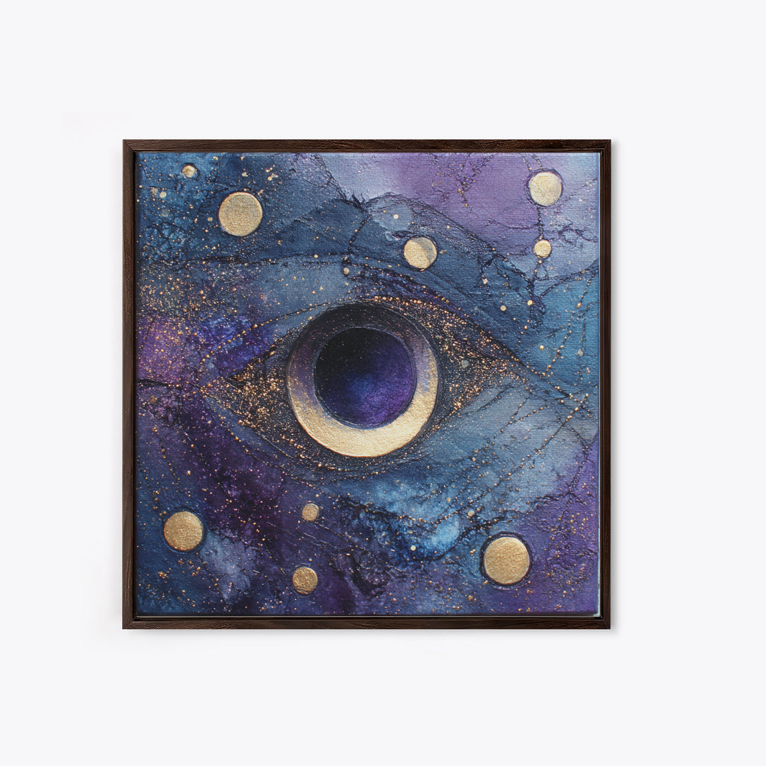 Mystic Eye Surrounded by Moons and Constellations Framed Canvas Print, Celestial Art, Art Print, Living Room Decor, Celestial, CEL-1x1-88