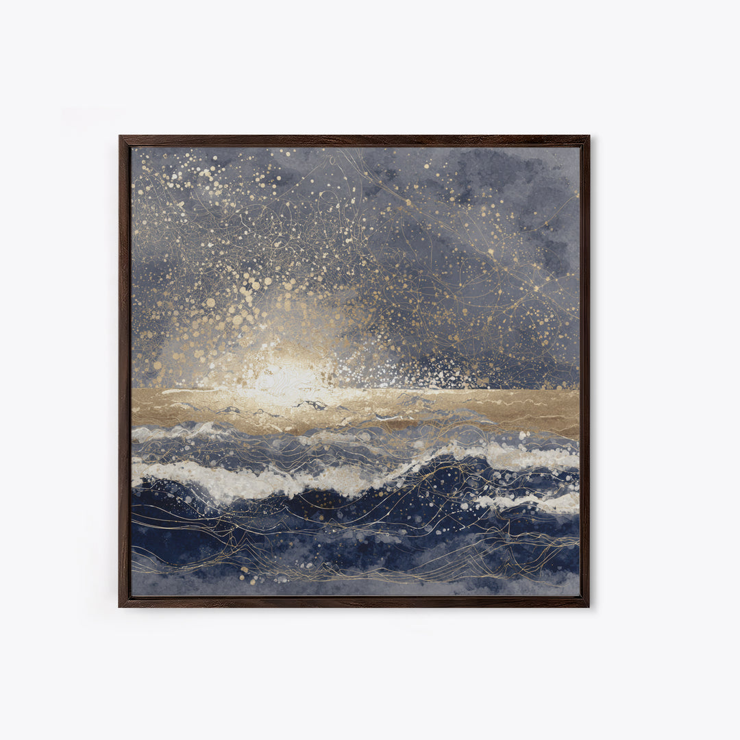 Golden Sun over Abstract Ocean Waves Canvas Print, Celestial Art, Fantasy Art, Living Room Decor, Fine Art, Celestial, CEL-1x1-95