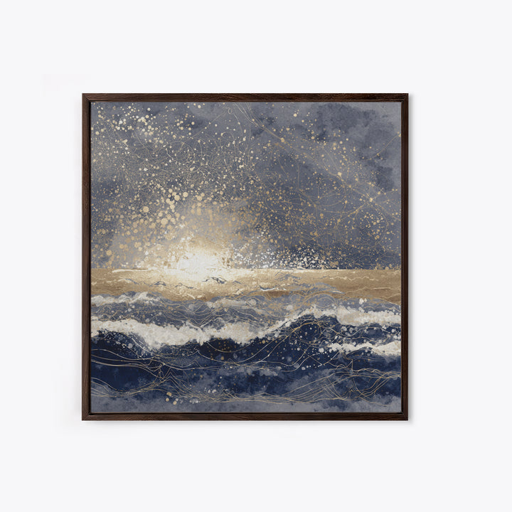 Golden Sun over Abstract Ocean Waves Canvas Print, Celestial Art, Fantasy Art, Living Room Decor, Fine Art, Celestial, CEL-1x1-95