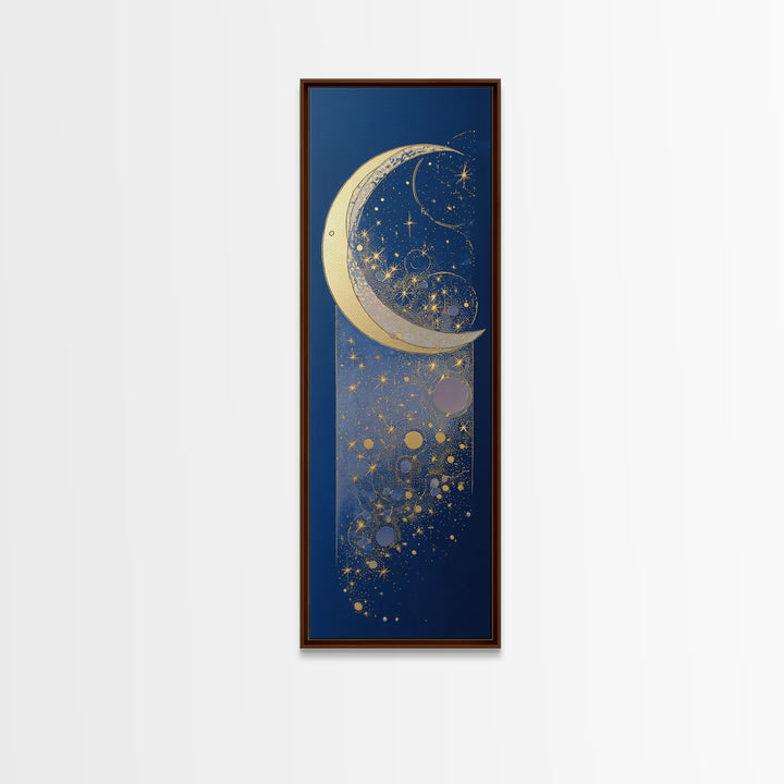 Crescent Moon Cradling a Cluster of Stars Canvas Print, Celestial Art, Minimalist Art, Living Room Decor, Fine Art, Celestial, CEL-1x3-13