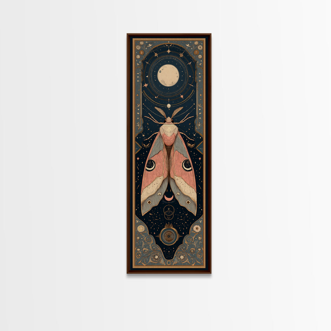 Celestial Moth with Moon Markings Framed Canvas Print, Celestial Art, Celestial Decor, Living Room Decor, Oil Painting, CEL-1x3-30