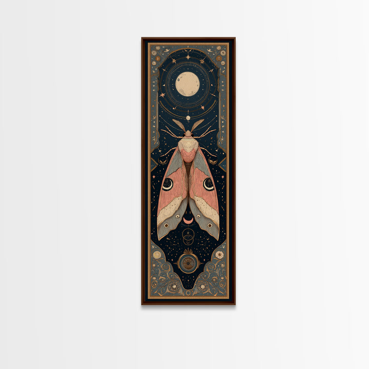 Celestial Moth with Moon Markings Framed Canvas Print, Celestial Art, Celestial Decor, Living Room Decor, Oil Painting, CEL-1x3-30