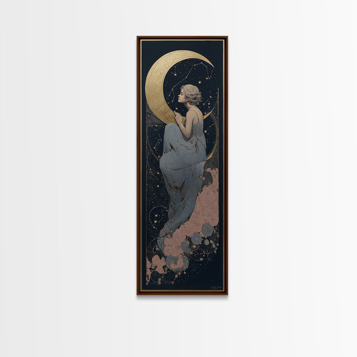 Crescent Moon Cradling a Cluster of Stars Canvas Print, Celestial Art, Minimalist Art, Living Room Decor, Fine Art, Celestial, CEL-1x3-37