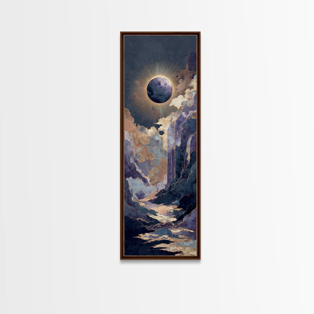 Eclipse Scene with Radiant Corona Framed Canvas Print, Celestial Art, Boho Home Decor, Living Room Decor, Fine Art, Celestial, CEL-1x3-46