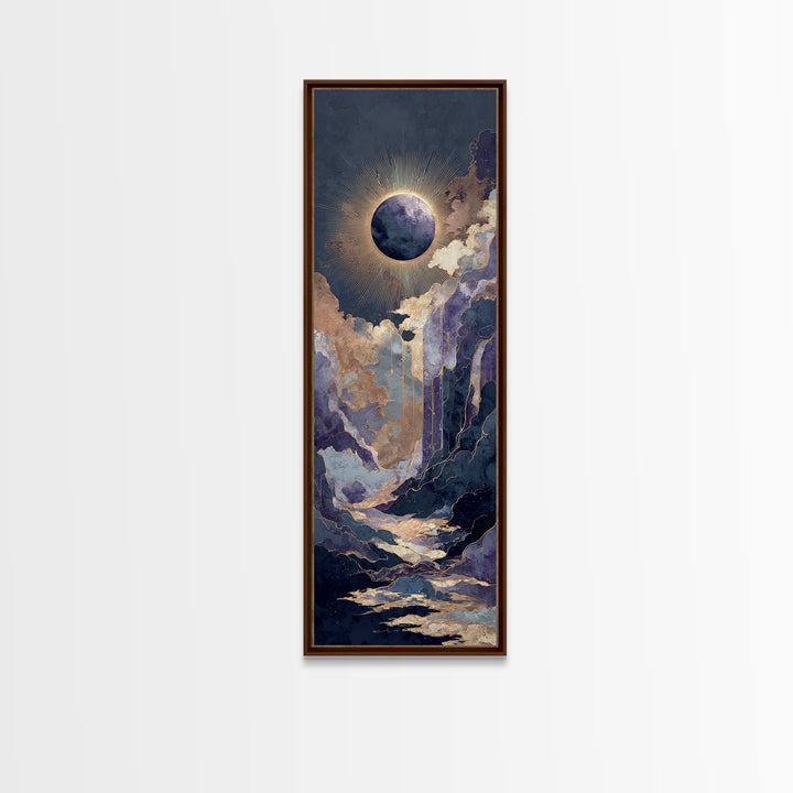 Eclipse Scene with Radiant Corona Framed Canvas Print, Celestial Art, Boho Home Decor, Living Room Decor, Fine Art, Celestial, CEL-1x3-46
