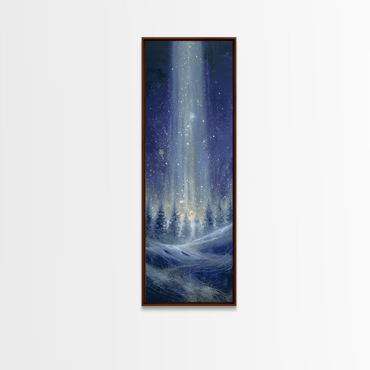Aurora Borealis over Snowy Pines Framed Canvas Print, Celestial Art, Boho Art, Living Room Decor, Fine Art, Celestial, CEL-1x3-53