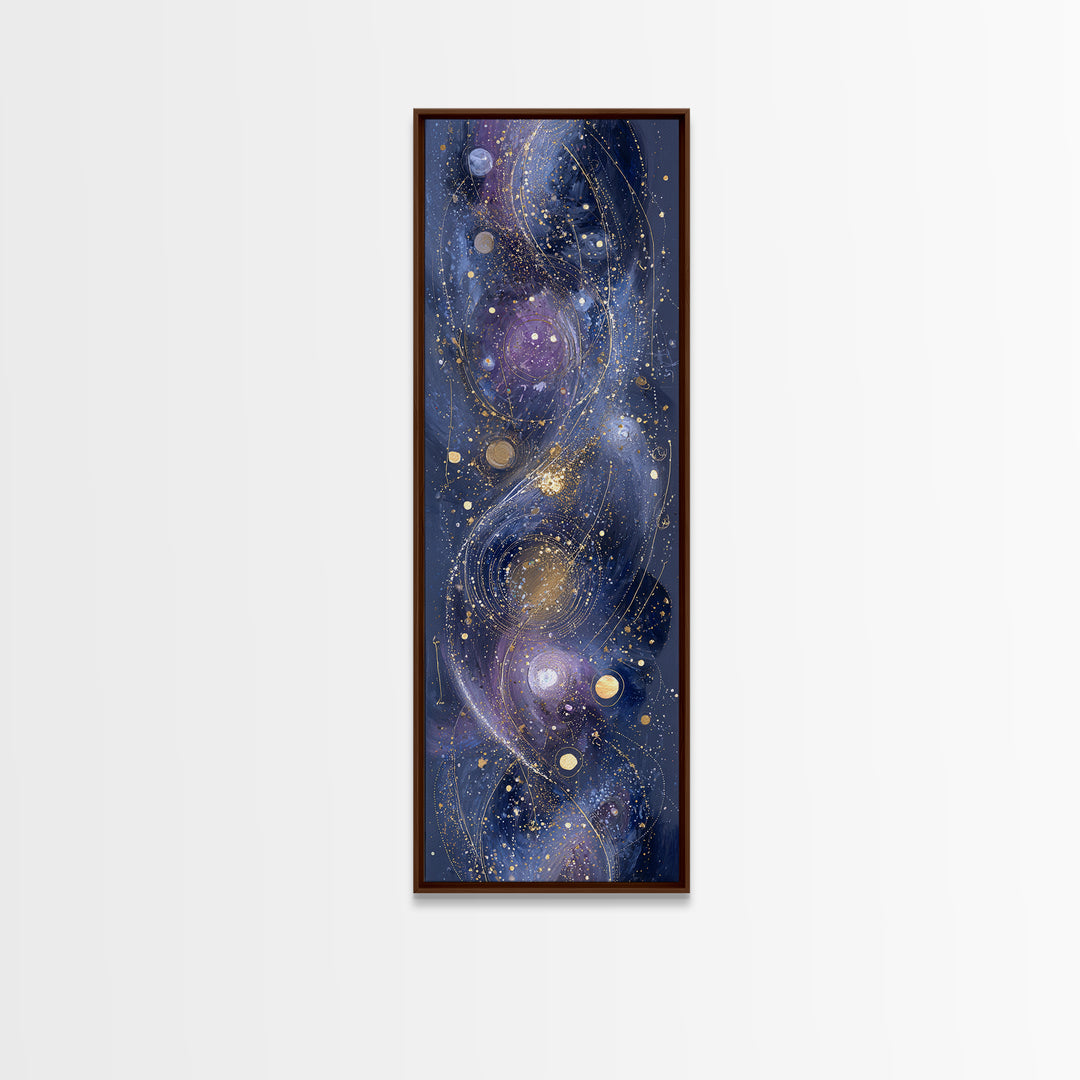 Galaxy Swirl with Jewel Tone Nebula Clouds Canvas Print, Celestial Art, Contemporary Art, Living Room Decor, Celestial, CEL-1x3-56
