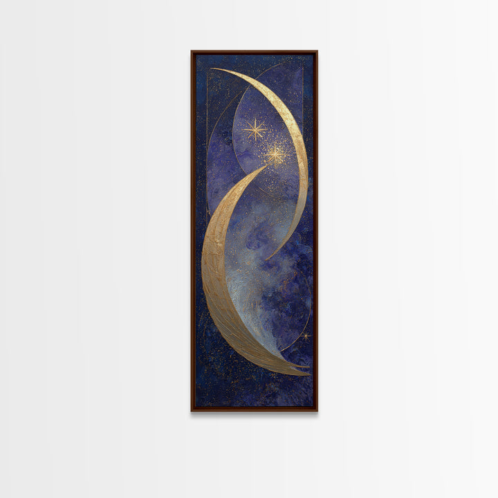 Crescent Moon Cradling a Cluster of Stars Framed Canvas Print, Celestial Art, Modern Decor, Living Room Decor, Celestial, CEL-1x3-61