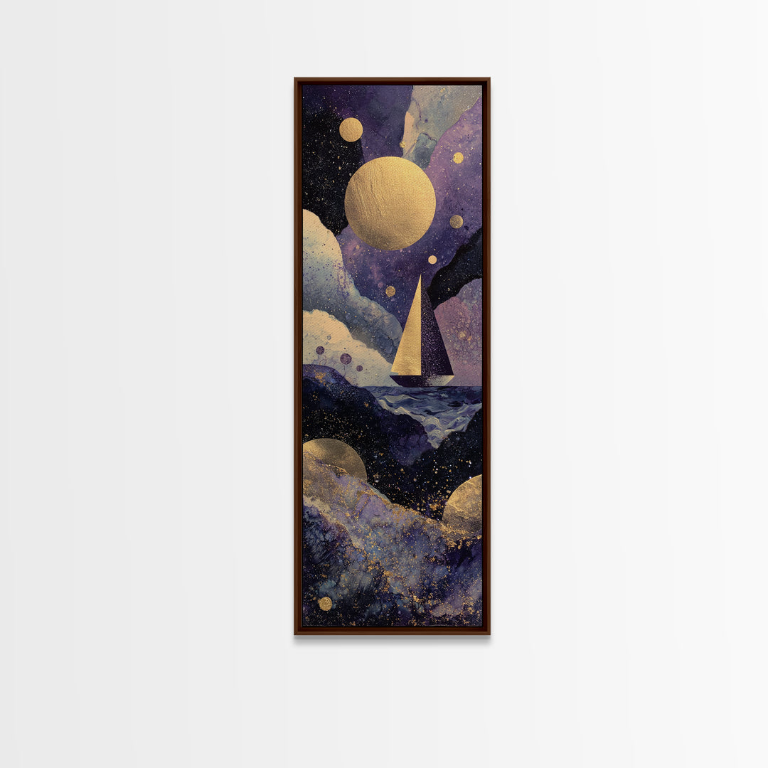 Tiny Sailboat Beneath a Huge Moon Canvas Print, Celestial Art, Modern Decor, Living Room Decor, Fine Art, Celestial, Home Decor, CEL-1x3-7