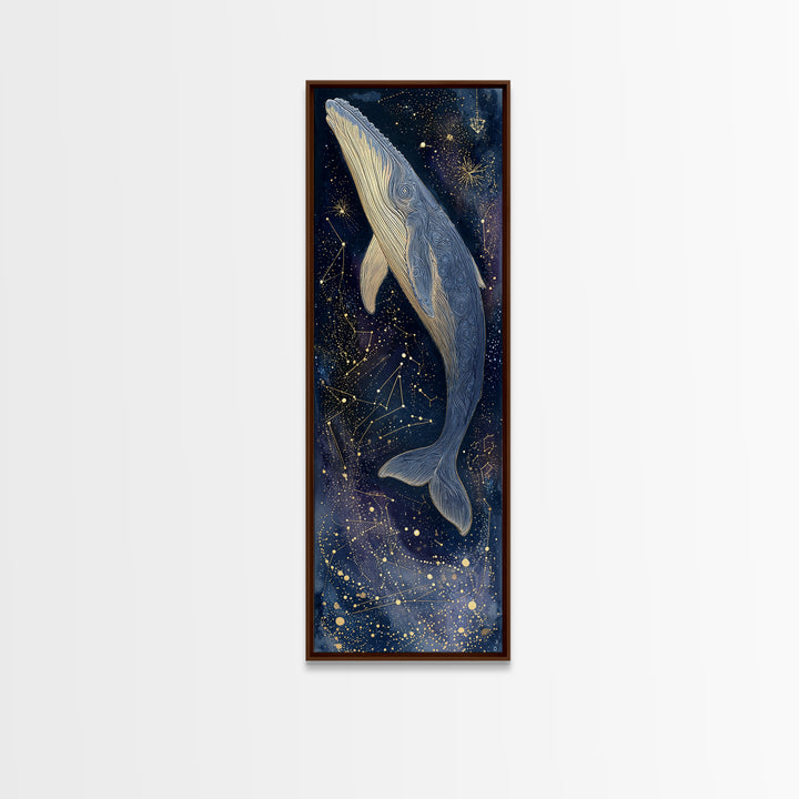 Cosmic Whale Swimming Through a Star Field Canvas Print, Celestial Art, Watercolor Painting, Living Room Decor, Celestial, CEL-1x3-89