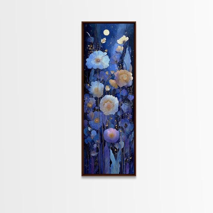 Moon Garden with Night Blooming Flowers Canvas Print, Celestial Art, Boho Art, Living Room Decor, Watercolor Art, Celestial, CEL-1x3-9