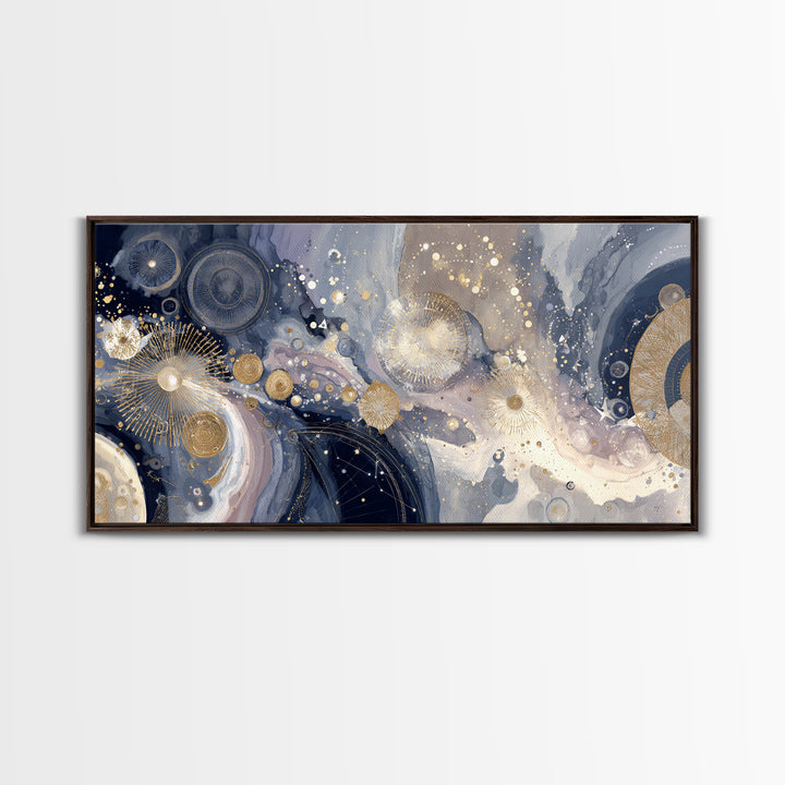 Astronaut Helmet Reflecting a Field of Stars Framed Canvas Print, Celestial Art, Mushroom Decor, Living Room Decor, Celestial, CEL-2x1-11