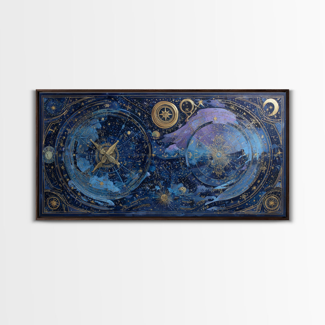 Blue Star Map Framed Canvas Print, Celestial Art, Gallery Decor, Living Room Decor, Fine Art, Celestial, Minimalist Decor, CEL-2x1-18