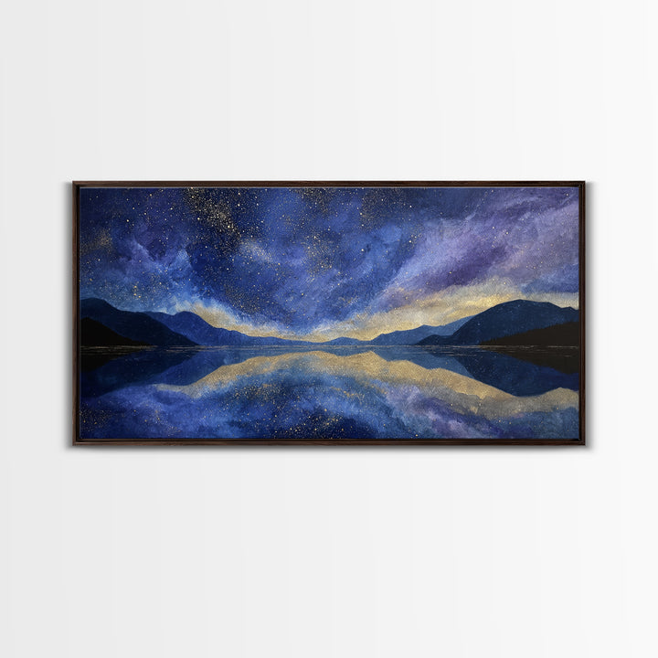 Night Sky over a Quiet Mountain Lake Canvas Print, Celestial Art, Celestial, Living Room Decor, Celestial, Colorful Wall Art, CEL-2x1-47