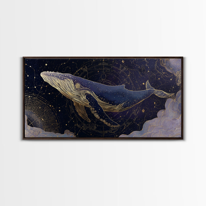 Cosmic Whale Swimming Through a Star Field Canvas Print, Celestial Art, Wall Art, Living Room Decor, Fine Art, Celestial, CEL-2x1-73