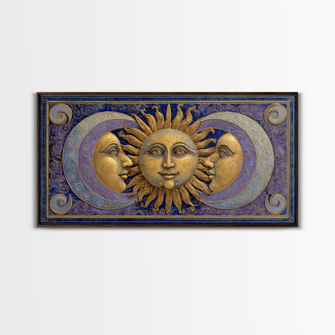 Sun and Moon Faces Canvas Print, Celestial Art, Minimalist Decor, Living Room Decor, Fine Art, Celestial, Boho Wall Art, CEL-2x1-94