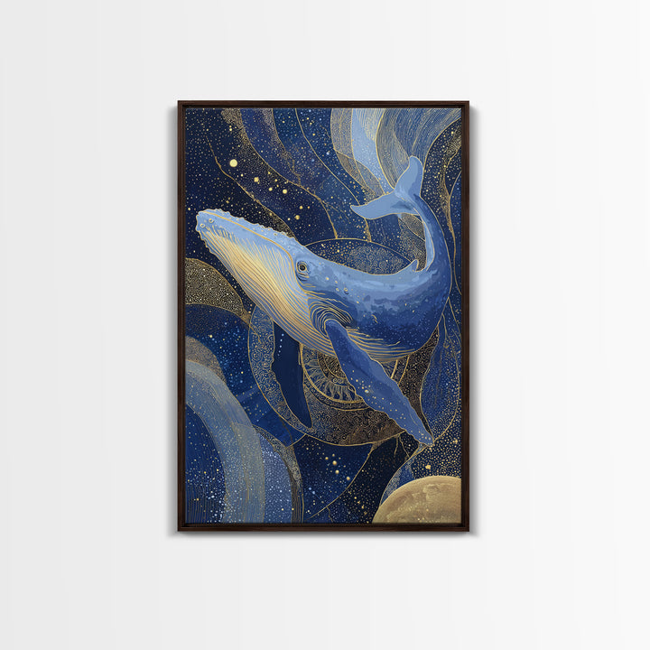 Cosmic Whale Swimming Through a Star Field Framed Canvas Print, Celestial Art, Room Decor, Living Room Decor, Celestial, CEL-2x3-13