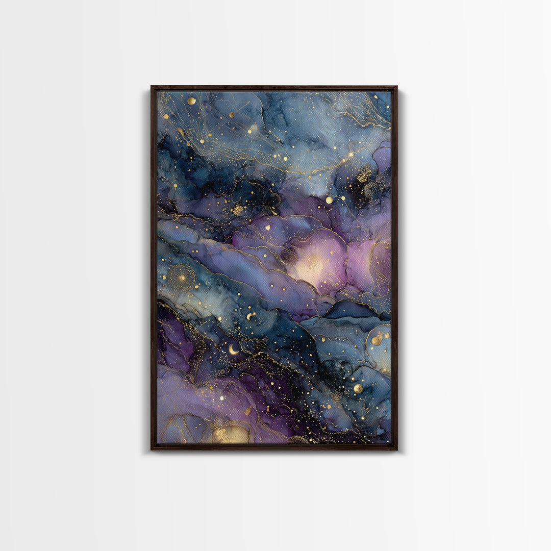 Galaxy Swirl with Jewel Tone Nebula Clouds Framed Canvas Print, Celestial Art, Space Art, Living Room Decor, Celestial, CEL-2x3-4