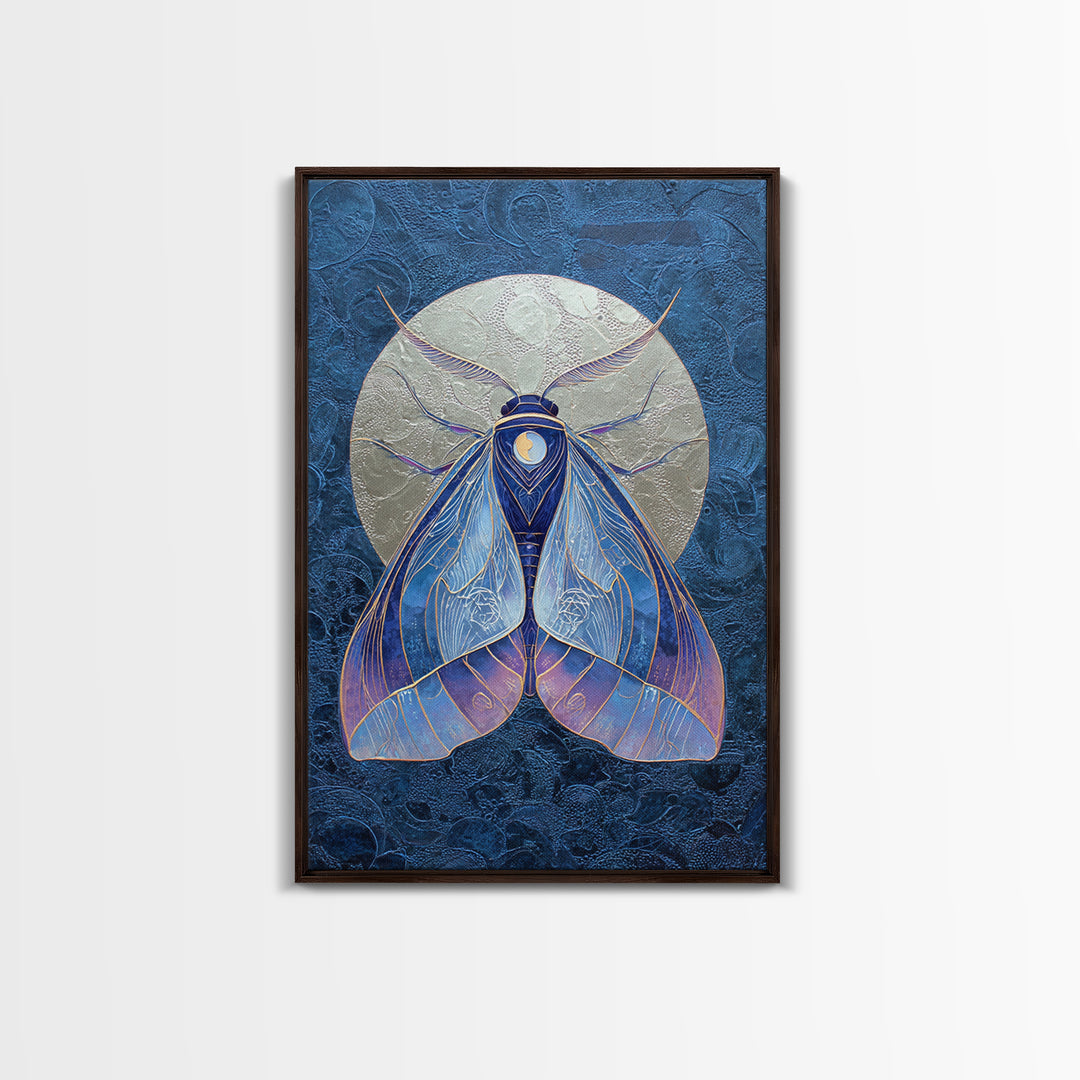 Celestial Moth with Moon Markings Canvas Print, Celestial Art, Boho Decor, Living Room Decor, Fine Art, Celestial, CEL-2x3-50